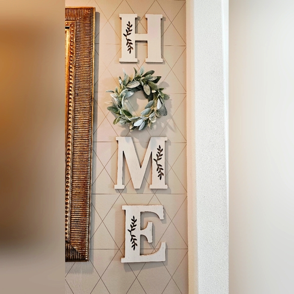 Other - Elegant White HOME Wall Decor with Green Wreath
